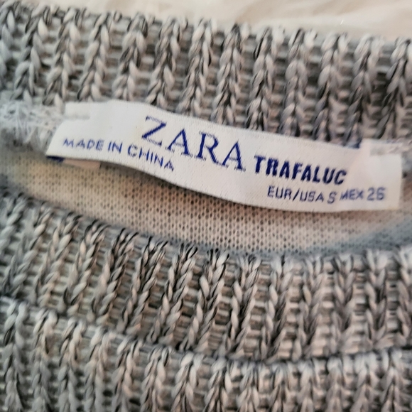 🌞 ZARA Light Gray Knit Cropped Sweater with wide sleeves size S - Picture 6 of 7